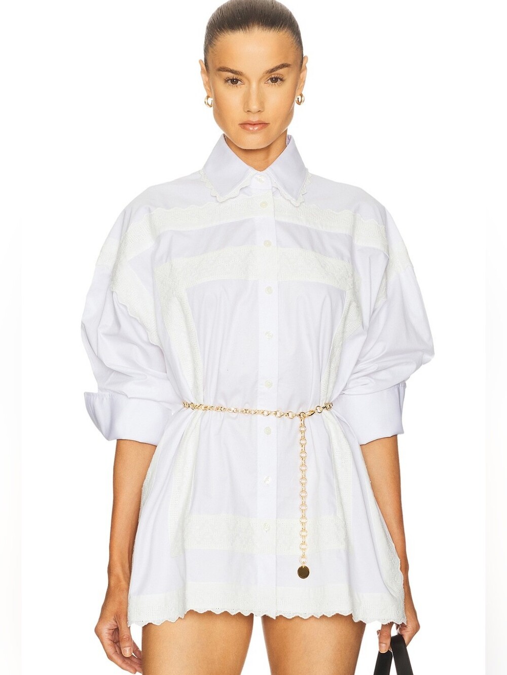 Helsa The Summer Overshirt With Vintage Swiss Embroidery in White - Picture 2 of 15
